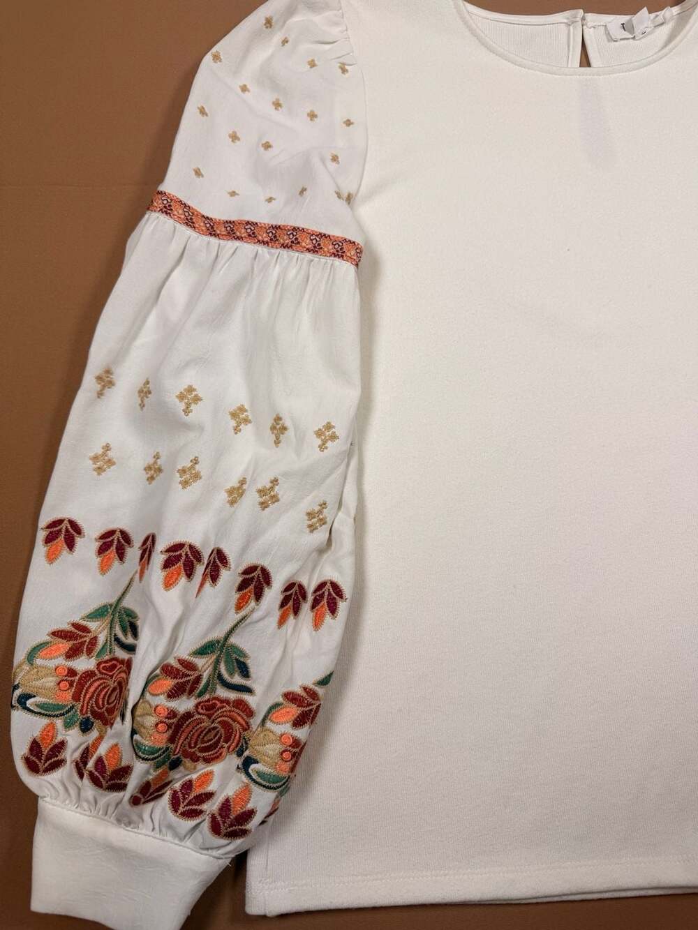 THML Floral Embroidered Puff Sleeve Blouse Cream Medium FTM843 - Picture 3 of 12